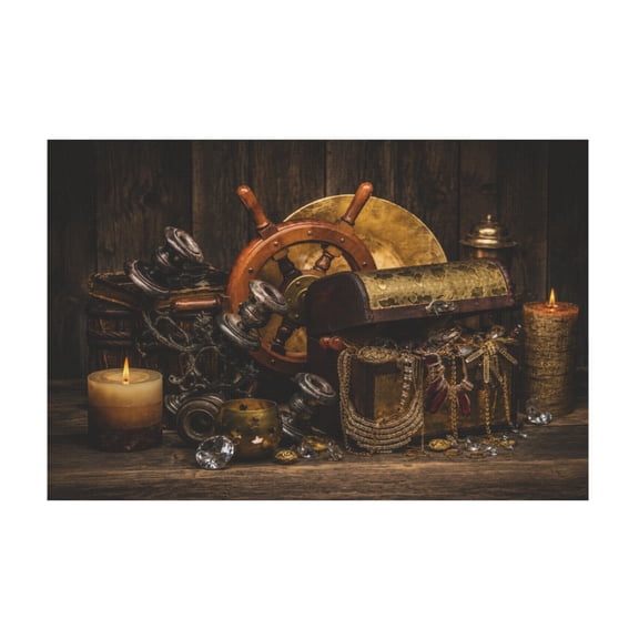 Vintage Nautical Pirate Treasure Still Life Canvas Wall Art for Living Room or Bathroom Decor 12*18in