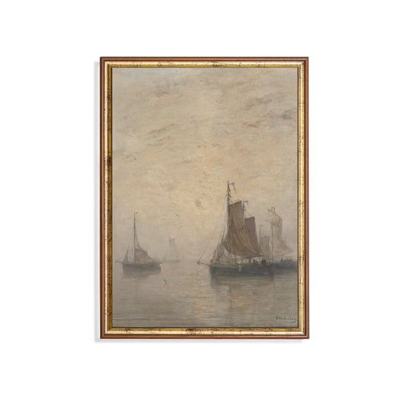 Vintage Sailing Ship Poster Muted Nautical Seascape Art Home Decor, 12x18 UNFRAMED
