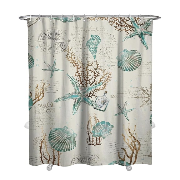Vintage Nautical Shower Curtain for Bathroom, Starfish, Seahorse, Coral, and Ocean Creatures Print with Tropical Seaside and Summer Beach Theme, Waterproof Fabric 72x84