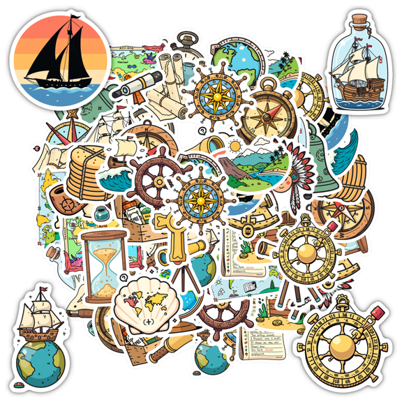 Vintage Nautical Stickers Children Stickers Adventure PVC Sticker for Laptops Suitcase Phone
