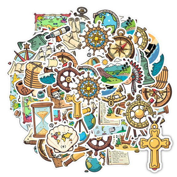Vintage Nautical Stickers Children Stickers Adventure PVC Sticker for Laptops Suitcase Phone