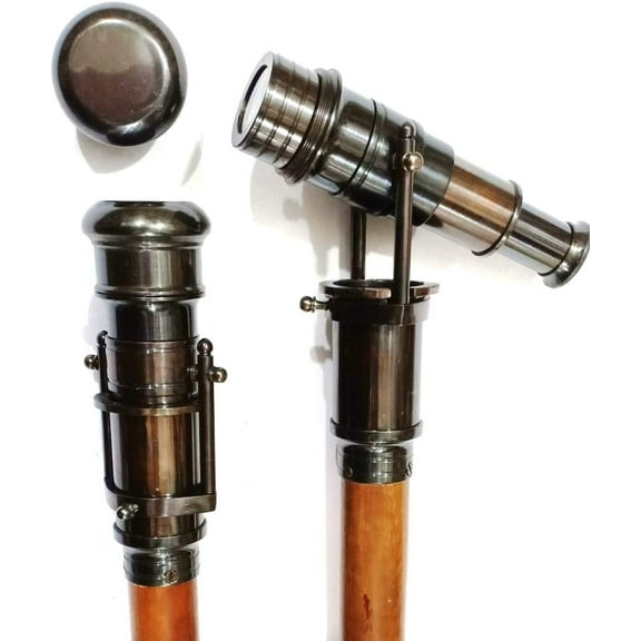 Vintage Nautical Style Brown Wooden Walking Canes Stick Hidden Spy Glass Telescope Handle