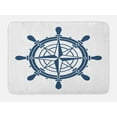 thumbnail image 1 of Vintage Nautical Tattoo Bath Mat, Steering Wheel Compass Pattern on Plain Background, Plush Bathroom Decor Mat with Non Slip Backing, 29.5" X 17.5", Dark Sky Blue and White, by Ambesonne, 1 of 2