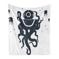 thumbnail image 1 of Vintage Nautical Tattoo Soft Flannel Fleece Blanket, Octopus Jellyfish in Astronaut Costume Plain Background, Cozy Plush for Indoor and Outdoor Use, 60" x 80", Dark Violet Blue White, by Ambesonne, 1 of 5
