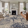 thumbnail image 1 of Vintage Nautical Washable Living Room Rugs 6'x9', Summer Navy Blue Compass Shell Starfish Brown Low Pile Throw Large Area Rug Non-Slip Sturdy Edge Binding Carpet for Dining Room Kitchen Office, 1 of 9