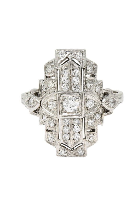 Vintage Navette Dinne Ring, Art Deco Diamond Engagement Ring, Filigree Ring, Milgrain Shank Diamond Ring, Women's Antique Diamond Ring, 14K White Gold Plated, 1.9 Ct Simulated Diamond