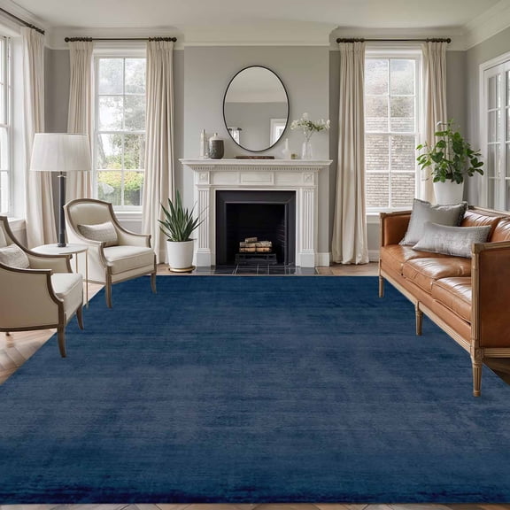 Vintage Navy Blue 6'x9' Rug for Dining Room Table and Chair Setup, Modern Abstract Retro Art Classic Low Pile Washable Non Slip Rectangle Area Rug for Living Room