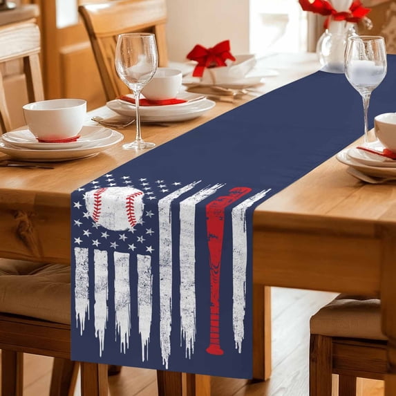 Vintage Navy Blue Baseball Table Runner 36 Inches Long,Kitchen Dining Tablerunners USA Flag Abstract Linen Table Runners Dresser Scarves for Home Dinner Wedding Holiday Party Decor