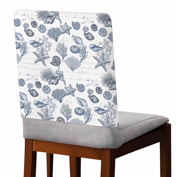 Vintage Navy Blue Chair Covers Set of 1 Coastal Starfish Corals Shells Conch Ocean Chair Back Covers Stretch Removable Washable Slipcovers Protector for Dining Room Kitchen Party Decor