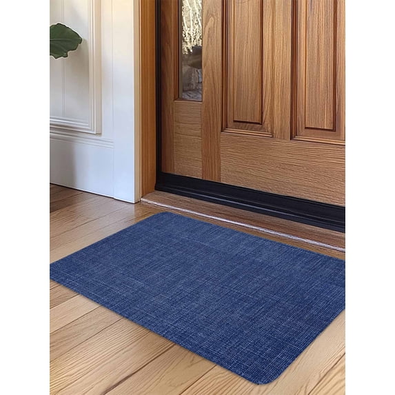 Vintage Navy Blue Door Mat Indoor Outdoor Entrance,Non Slip Small Rug for Kitchen Bathroom Entryway Rug,Farmhouse Retro Dark Solid Color Linen Texture Washable Doormat Floor Mat 18x30 Inch
