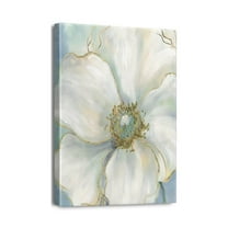 Vintage Navy Blue Flower Painting - Abstract Canvas Wall Art for Bathroom Décor, Sophisticated Gray Bedroom Accent, Exquisite Print, 12X16 inches