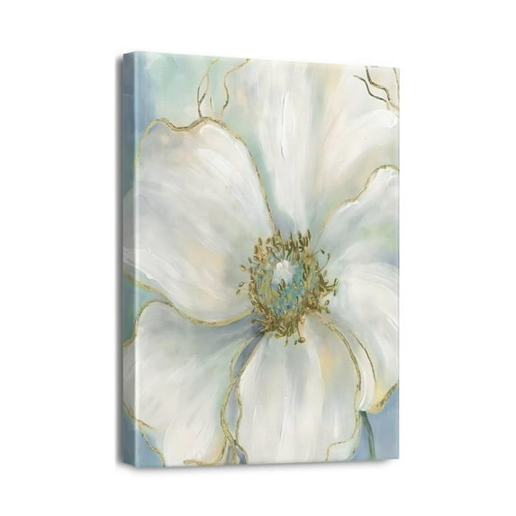 Vintage Navy Blue Flower Painting - Abstract Canvas Wall Art for Bathroom Décor, Sophisticated Gray Bedroom Accent, Exquisite Print, 12X16 inches