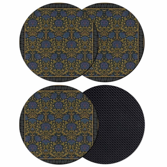 Vintage Navy Blue Roses Coasters Set of 4, Absorbent Coasters for Drinks, Abstract Art Floral Green Leaves Coaster for Desk Coffee Table Protection, Home Decor House Warming Gifts 4"