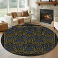 thumbnail image 1 of Vintage Navy Blue Roses Round Area Rug 6Ft Washable Circle Rugs for Bathroom Office, Abstract Art Floral Green Leaves Non-Slip Carpet Floor Mats Indoor Outdoor Carpet Runner Aesthetic Home Decor, 1 of 8
