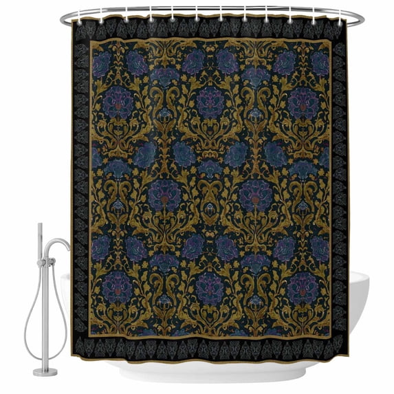 Vintage Navy Blue Roses Shower Curtain, Waterproof Shower Curtains for Bathroom, Abstract Art Floral Green Leaves Washable Fabric Bathtub Curtain Set Bath Decor with 12 Hooks 72"x78"