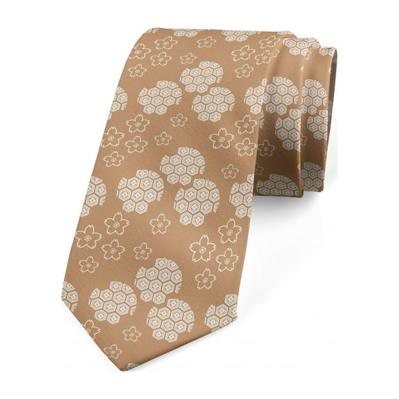 Vintage Necktie, Flora Japanese Motifs, Dress Tie, 3.7", Pale Caramel and White, by Ambesonne