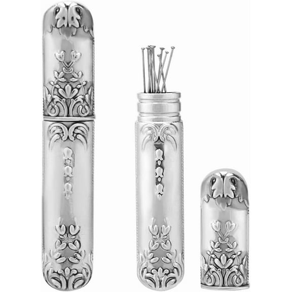 Vintage Needle Storage Case Silver Needles Tubes Toothpick Keeper Holder Box Container Portable Sewing Supplies Tools for Embroidery Stitch Hand Crafts 3.46x0.59inchAntique Silver