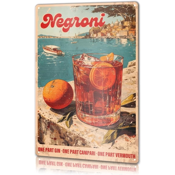 Vintage Negroni Cocktail Beer Bar Metal Signs Wall Accessories Decor 12 X 8 Inches, Home Apartment Bar Decorations for Man Cave Pub Club Basement Garage