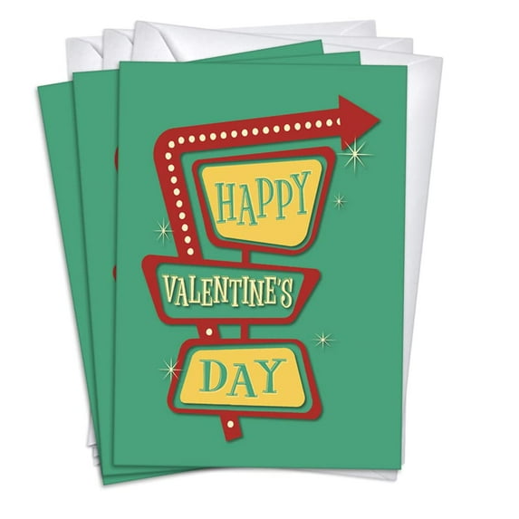Vintage Neon Sign Valentines/Galentines Day Greeting Cards | 10 Pack Bulk Set (5x7)