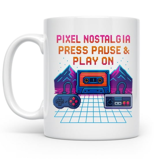 Vintage Neon Vibes 11 oz Coffee Mug - 80s Pixel Style for Gamers White Ceramic Gift