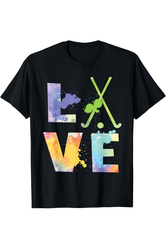 Colorful Field Hockey Love Field Hockey Player Hockey Fan T-ShirtMen and women, Black T-shirt, size: Extra large S-4XL