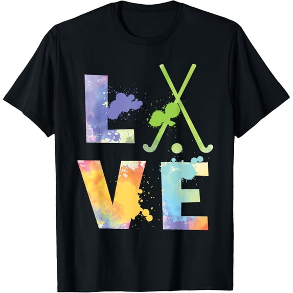 Colorful Field Hockey Love Field Hockey Player Hockey Fan T-ShirtMen and women, Black T-shirt, size: Extra large S-4XL