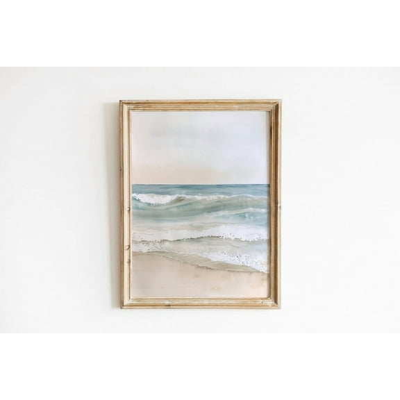 Vintage Neutral Beach Soft Coastal Summer Landscape Rustic Seascape Soft Ocean Poster Calm Sea Wall Art Decor UNFRAMED Poster, Wall Art for Decor, Present, 8x12