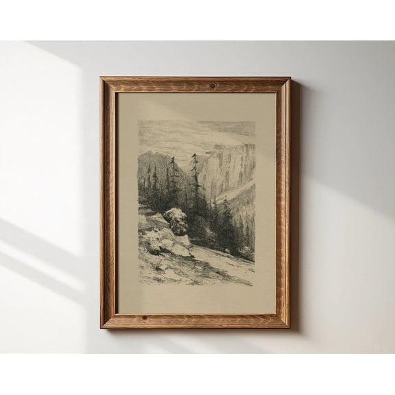 Vintage Neutral Landscape Sketch, Neutral Scenery Drawing, Rustic Decor, Wall Art, Modern Wall Decor, 8x12 UNFRAMED