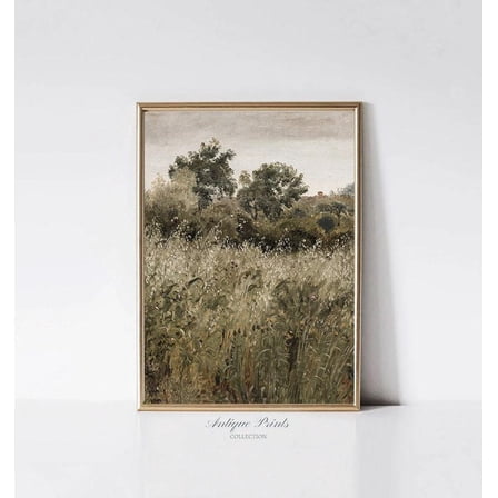 Vintage Neutral Landscape Wall Art, Wildflower Field Antique S, Country, Rustic Farmhouse Decor,, Unframed Canvas Size 8x12