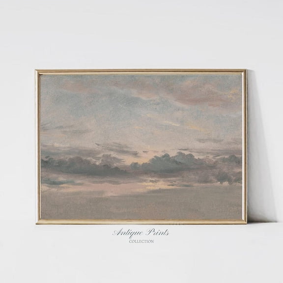 Vintage Neutral Sky, Blush Sky Wall Art, Clouds Study Wall Art, Girl Nursery Decor, Antique Cloudy Sky Print, Poster, Unframed Poster Size 12x18