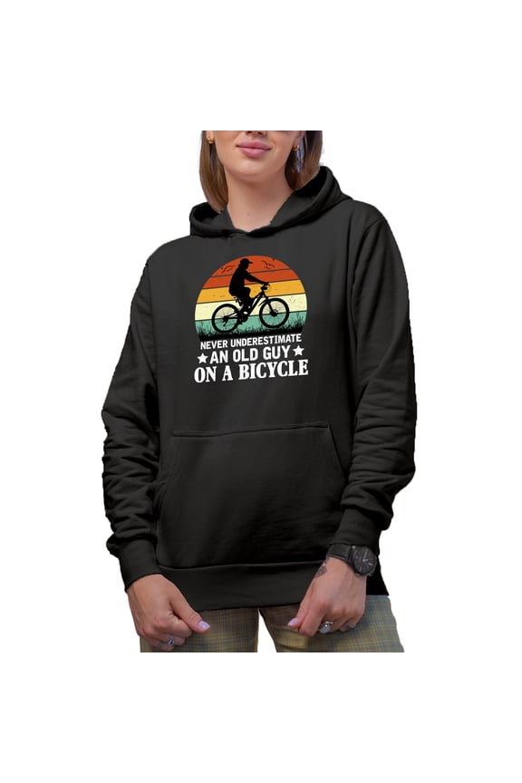 Vintage Never Underestimate an Old Guy on a Bicycle - Biker, Cyclist or Bicyclist Grandpa, Black Hooded Sweatshirt or Hoodie, 3XL