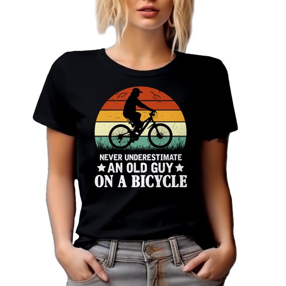 Vintage Never Underestimate an Old Guy on a Bicycle - Biker, Cyclist or Bicyclist Grandpa, Black T-Shirt, Medium