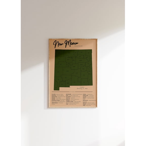 Vintage New Mexico Map : Us State Art Unframed Paper Print