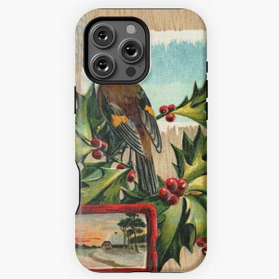 Vintage New Year Bird Holly Phone Case for iPhone 11 12 13 14 15 16 17 Pro Max