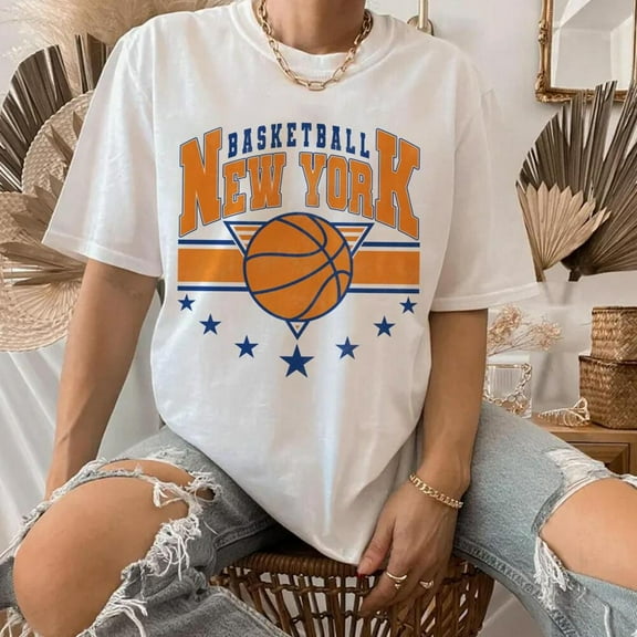 Vintage New York Basketball Team Crewneck T-shirt,Sand Color,Size XL