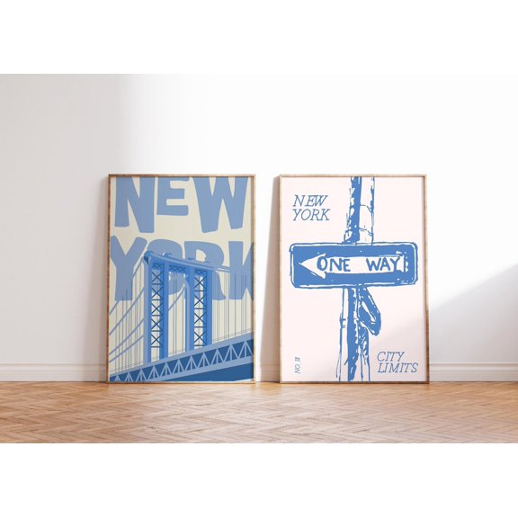 Vintage New York City Art Print Retro NYC Minimalist Decor Set 2 Unframed Paper Print 20x30