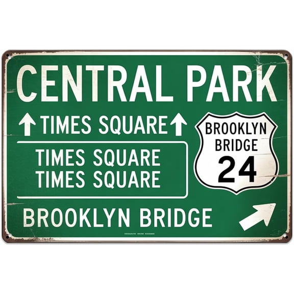 Vintage New York City Metal Tin Sign Central Park Times Square Brooklyn Bridge 8 x 12 Hanging Home Decor