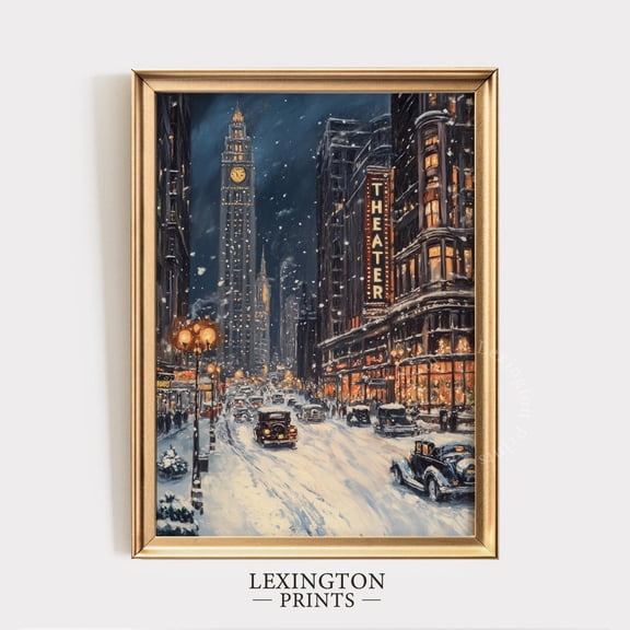 Vintage New York City Retro Winter Art, Unframed Canvas Size 12x18