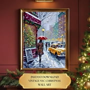 Vintage New York City Wall Art, Snowy City Scene With Yellow Taxi, Nostalgic Nyc, Wall Art Unframed Paper Print