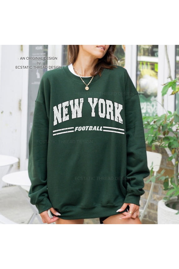 Vintage New York Football Sweatshirt, NY Shirt, Forest Green Color, Size L