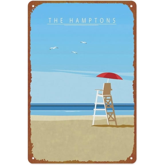 Vintage New York Hamptons Metal Tin Sign Wall Decor 8 x 12 Inches for Cafe Bar Restaurant