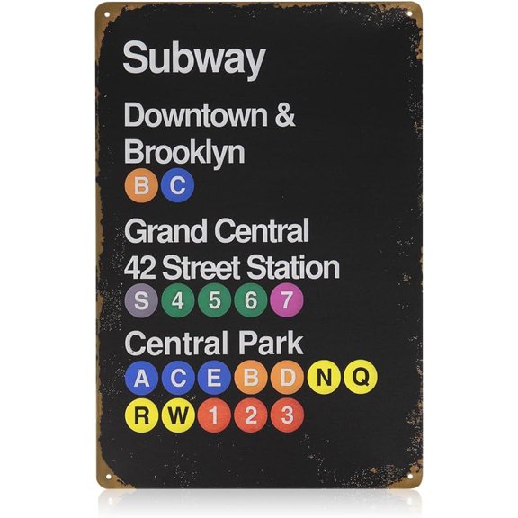 Vintage New York Subway Metal Sign 12 x 8 Inch Downtown Brooklyn Grand Central 42 Street Station Wall Decor