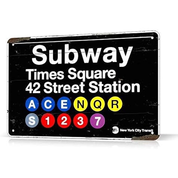 Vintage New York Subway Times Square Manhattan Retro Metal Tin Sign, 8 x 12 Inch Wall Decor