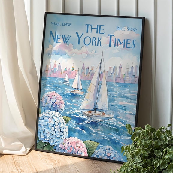 Vintage New York Times Sailboat Poster: Nautical Coastal Art, Unframed Poster Size 12x18