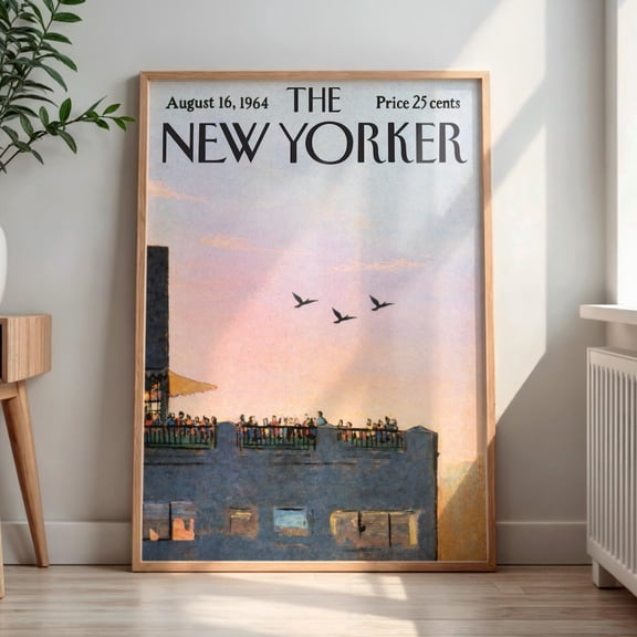 Vintage New Yorker 1960s New York Magazine Cover Retro NYC Wall Classic City Illustration Mid Century Modern Home Decor, Stretched Canvas