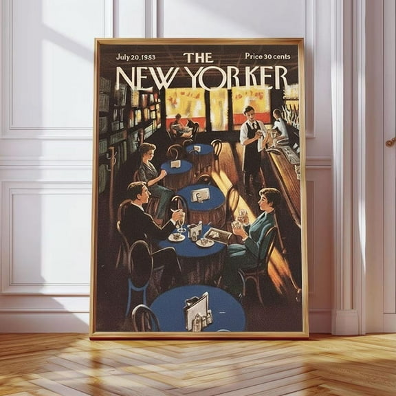 Vintage New Yorker Bar Scene Print Poster, July 1953 Cafe Illustration,Retro Library Wall Art,Cozy Coffee Shop Poster,Intellectual Decor LI-T10-060, Size 24x36 UNFFRAMED F03.1.6l1288