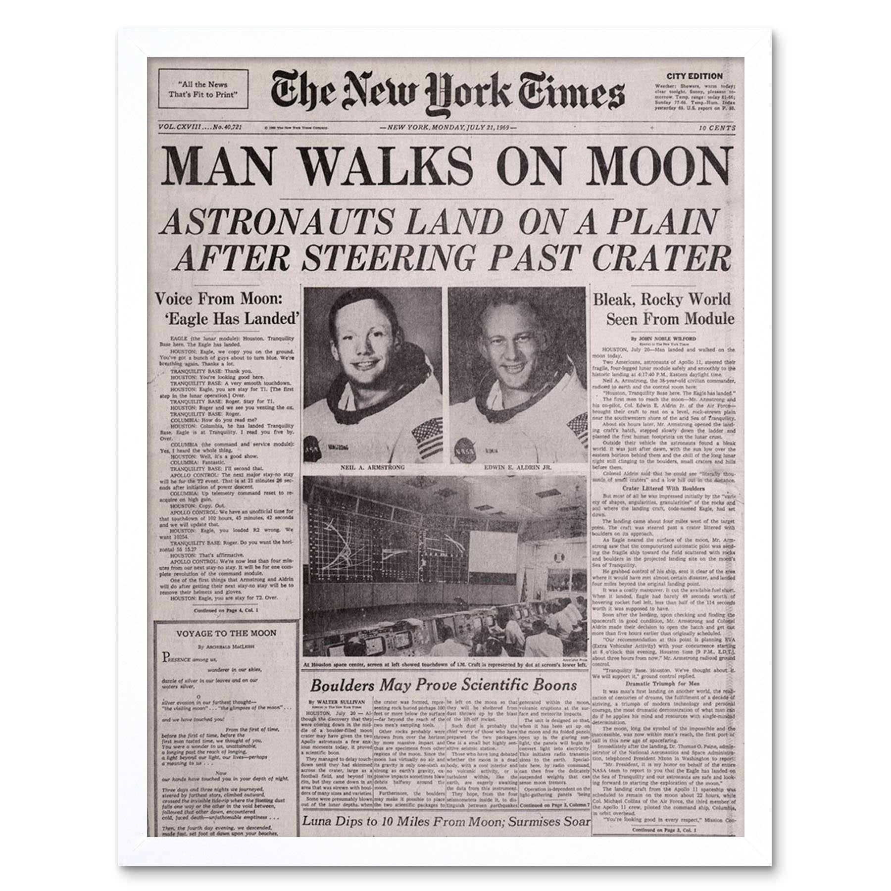 Vintage Newspaper Article Space Astronauts Walk on Moon