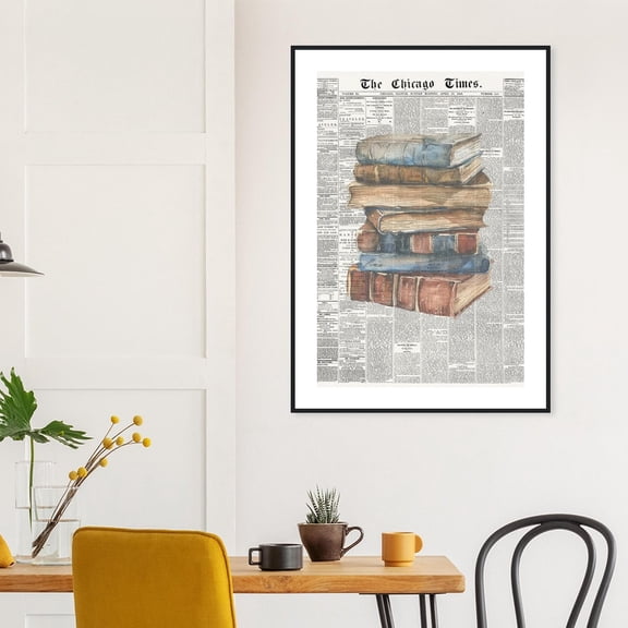 Vintage Newspaper Book Stack Wall Art Print, Unframed Paper Poster 8x10in
