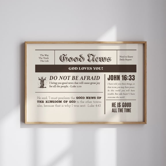 Vintage Newspaper Christian Wall Art Bible Verse Print Unframed Canvas 8x10in