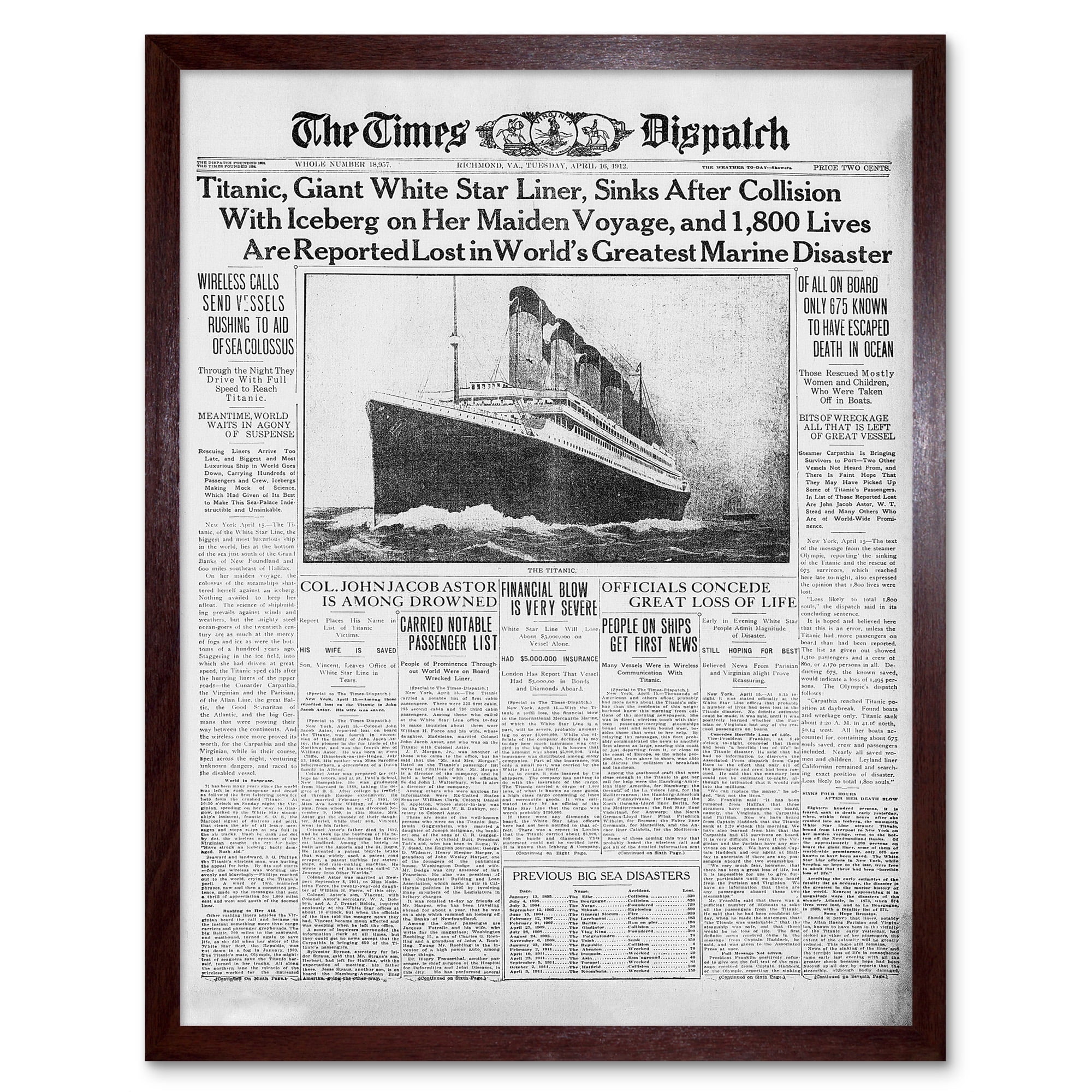 Vintage Newspaper Front Page The Times Dispatch Article Titanic Maiden ...